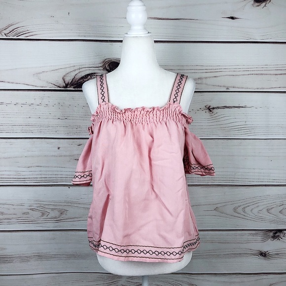 Love Notes Pink Embroidered Cold Shoulder Blouse - Picture 2 of 7